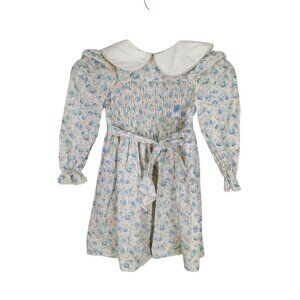 Polly Flinders Long Sleeve Floral Vintage Smocked Girls Size 5 Dress‎